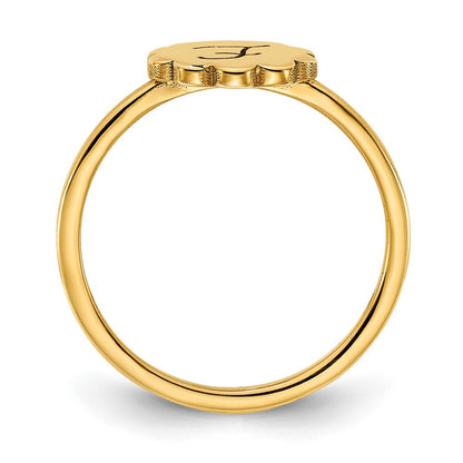 10K Yellow Gold Initial Flower Signet Ring