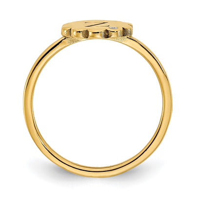 10K Yellow Gold Initial Flower with Real Diamond Signet Ring