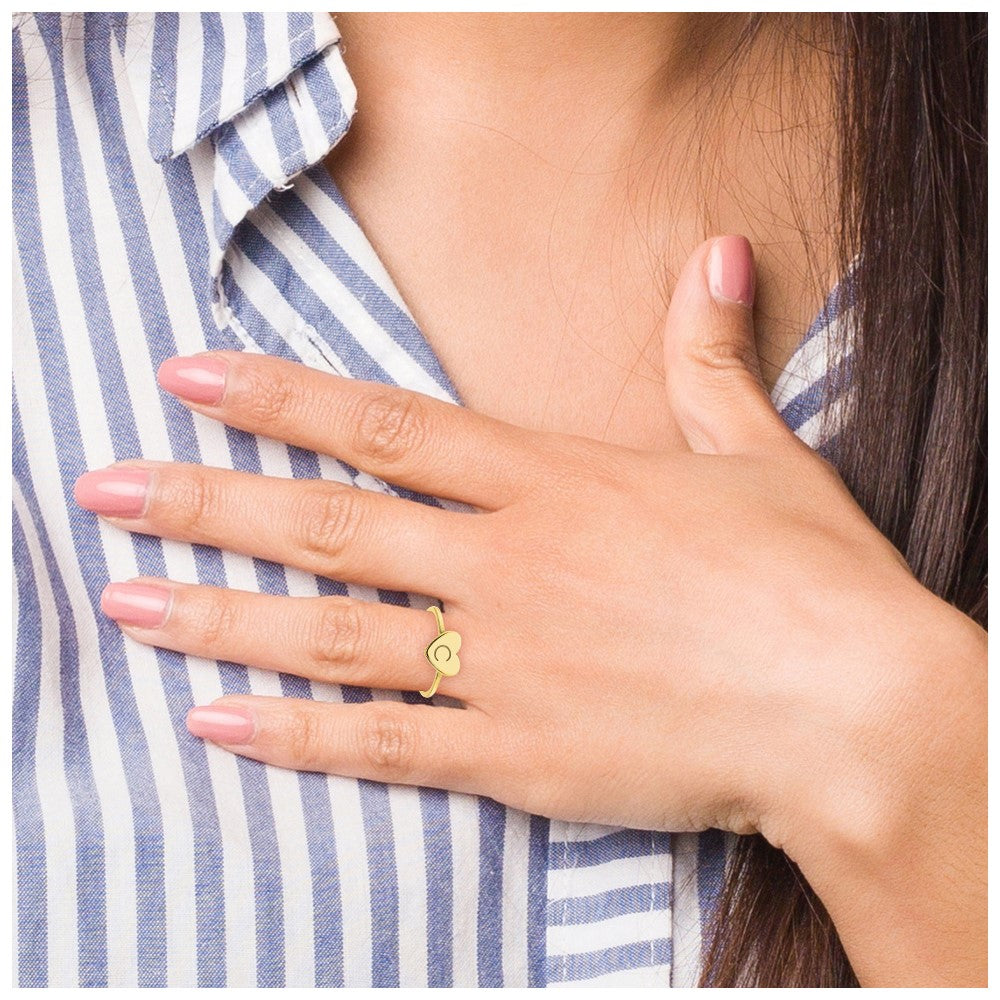 10K Yellow Gold Initial Heart Signet Ring