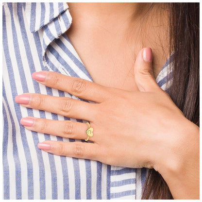 10K Yellow Gold Initial Heart Signet Ring