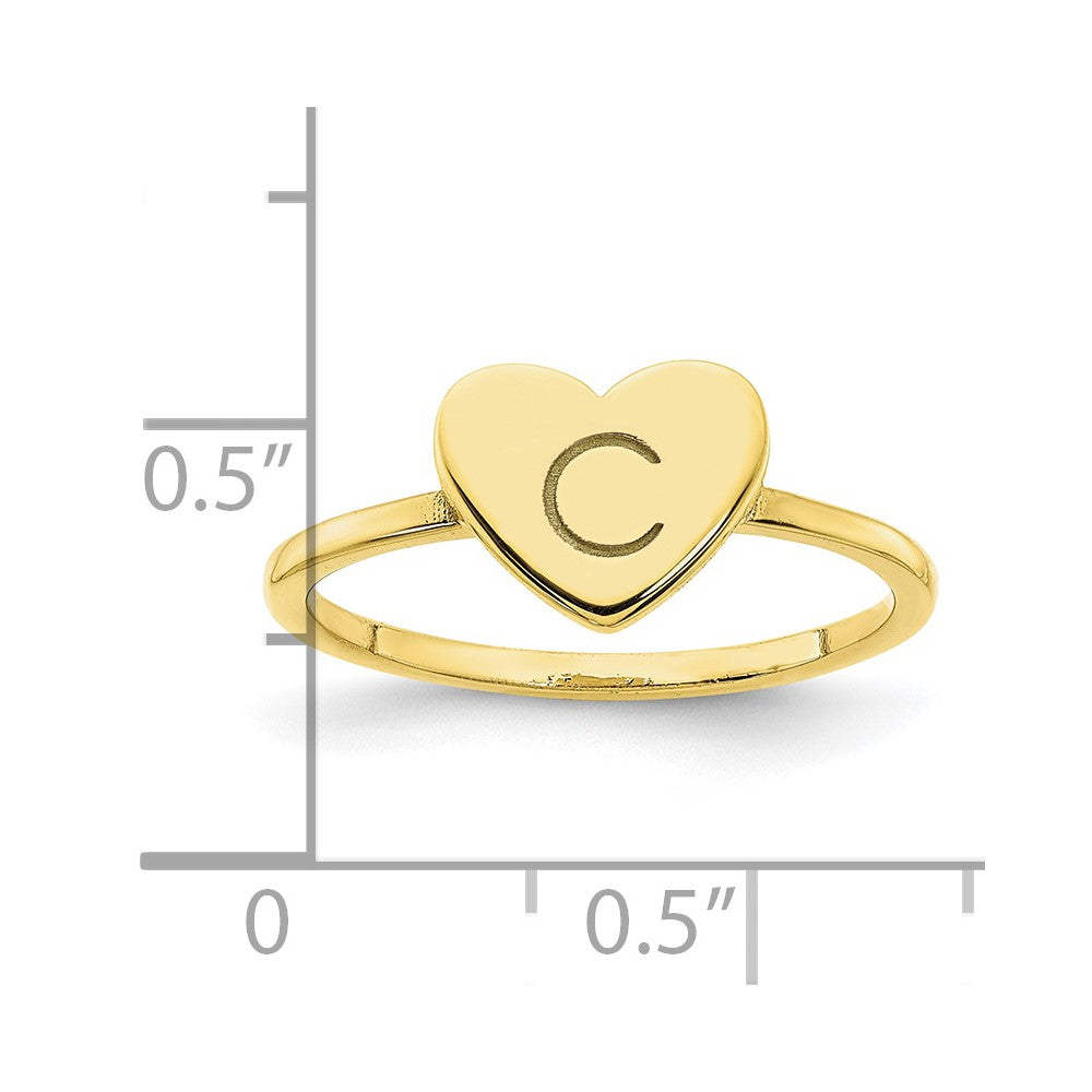 10K Yellow Gold Initial Heart Signet Ring
