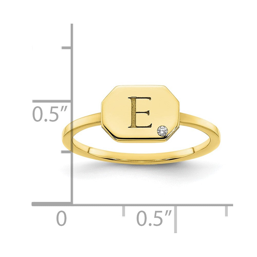 10K Yellow Gold Initial Octagon with Real Diamond Signet Ring