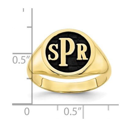 10K Yellow Gold Polished with Antiqued Background Monogram Signet Ring