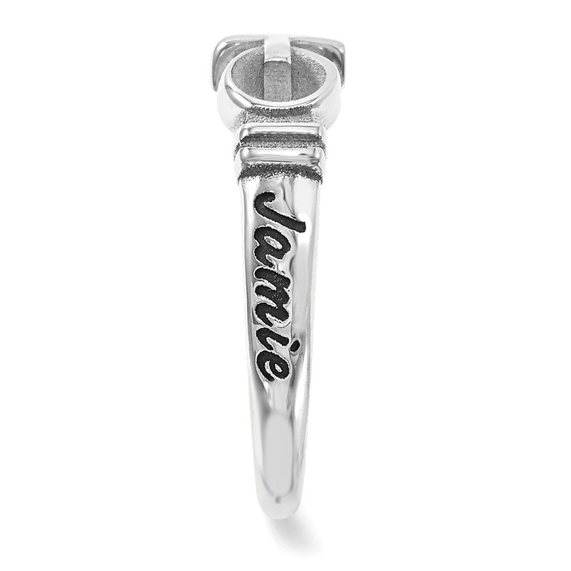 14K White Gold Casted High Polish w/Antique Lettering Ring