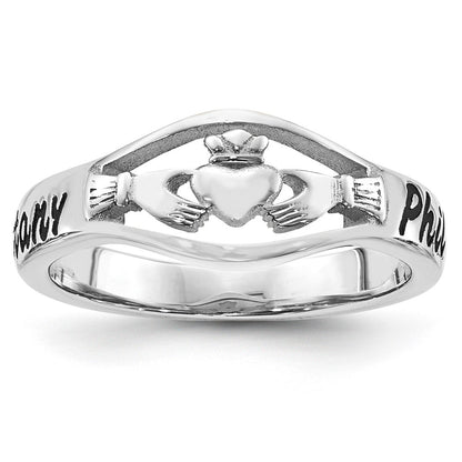 14K White Gold Casted High Polish w/Antique Letter Claddagh Ring