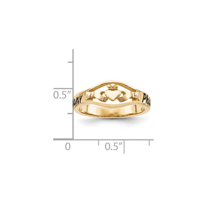 10K Yellow Gold Casted High Polish w/Antique Letter Claddagh Ring