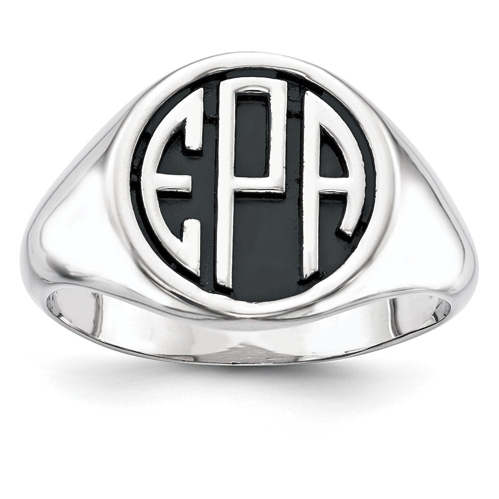 14K White Gold Casted High Polished Antiqued or Sandblast Monogram Ring