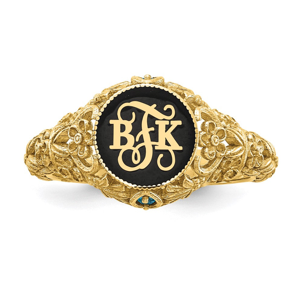10K Yellow Gold Filigree with 1.5mm Birthstones Monogram Ring