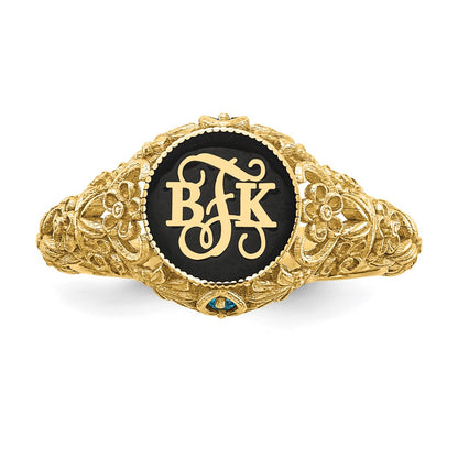 10K Yellow Gold Filigree with 1.5mm Birthstones Monogram Ring
