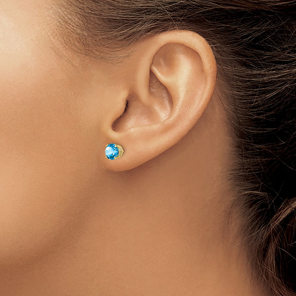 10K Tiara Collection Polished Diamond Sky Blue Topaz Post Earrings