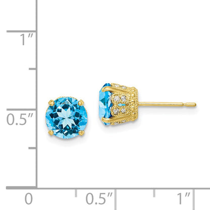 10K Tiara Collection Polished Diamond Sky Blue Topaz Post Earrings