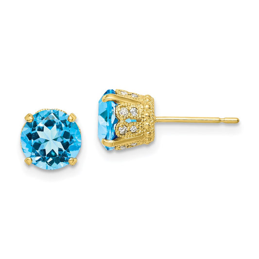 10K Tiara Collection Polished Diamond Sky Blue Topaz Post Earrings