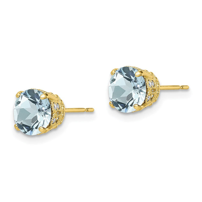 10K Tiara Collection Diamond Lab Created Aquamarine Post Earrings