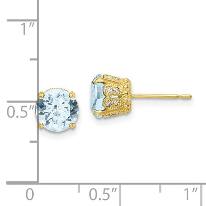 10K Tiara Collection Diamond Lab Created Aquamarine Post Earrings