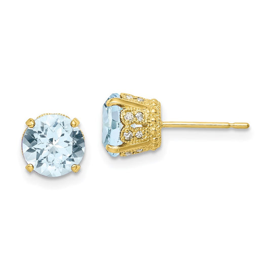 10K Tiara Collection Diamond Lab Created Aquamarine Post Earrings