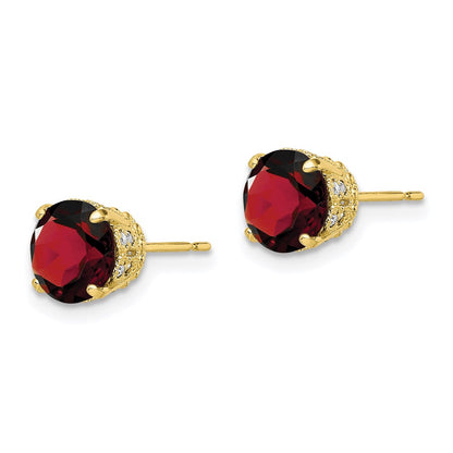 10K Tiara Collection Polished Diamond Lab Created Ruby Post Earrings