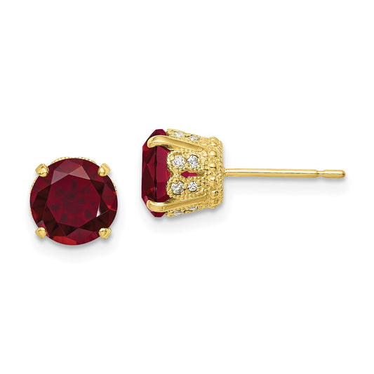 10K Tiara Collection Polished Diamond Lab Created Ruby Post Earrings