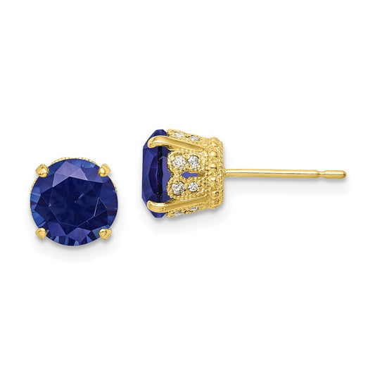 10K Tiara Collection Diamond Lab Created Sapphire Post Earrings