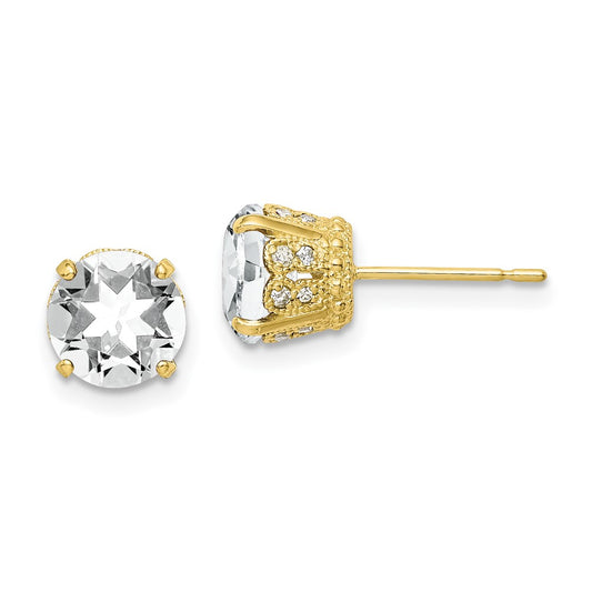 10K Tiara Collection Diamond Lab Created White Sapphire Post Earrings