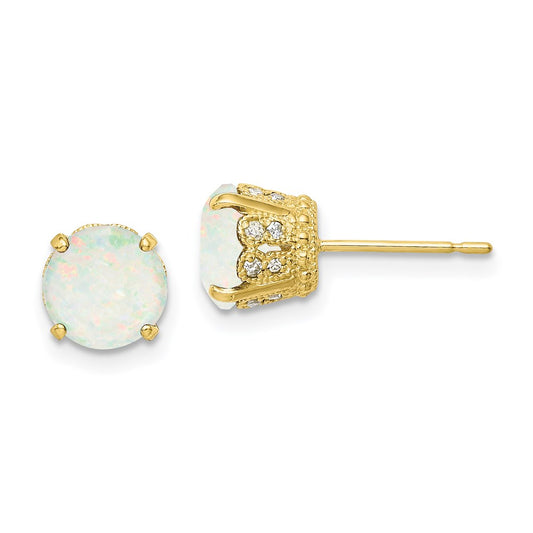 10K Tiara Collection Polished Diamond Lab Created Opal Post Earrings