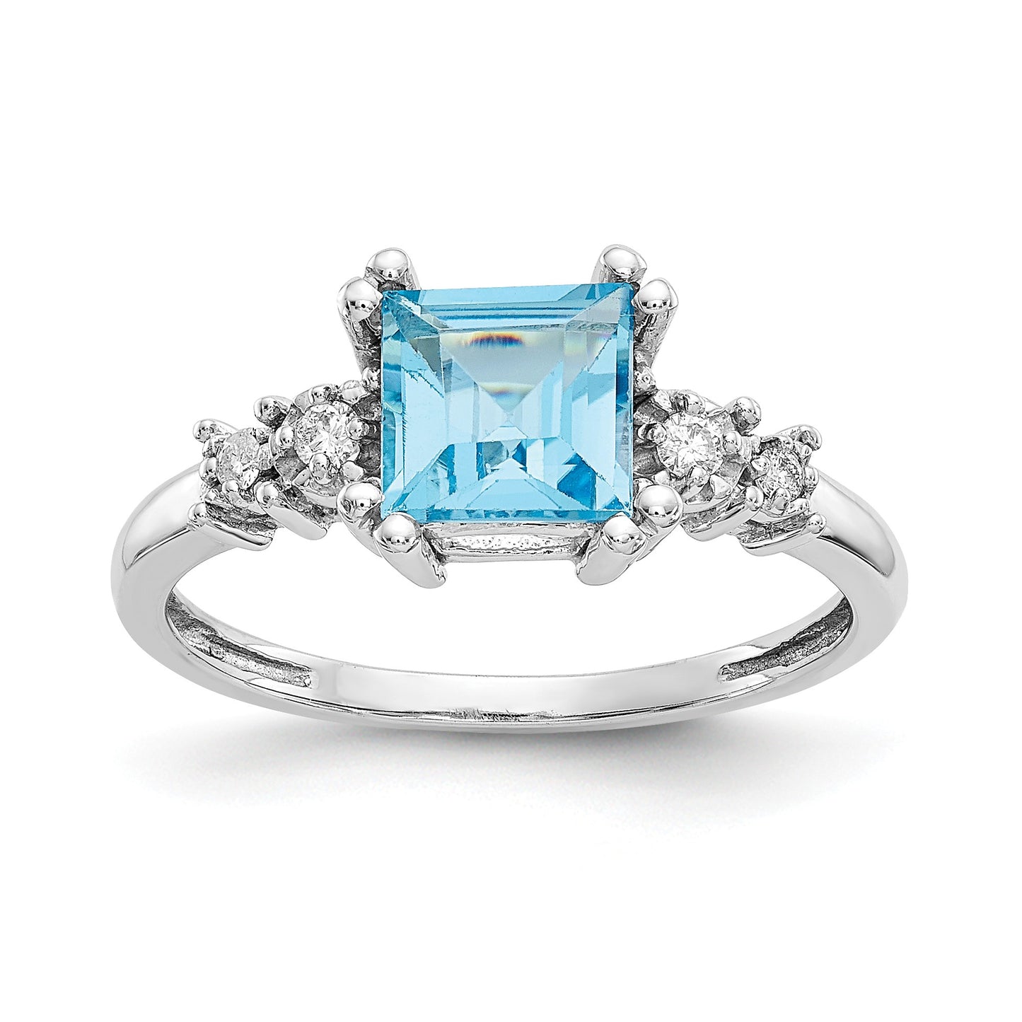14K White Gold Diamond And Blue Topaz Ring