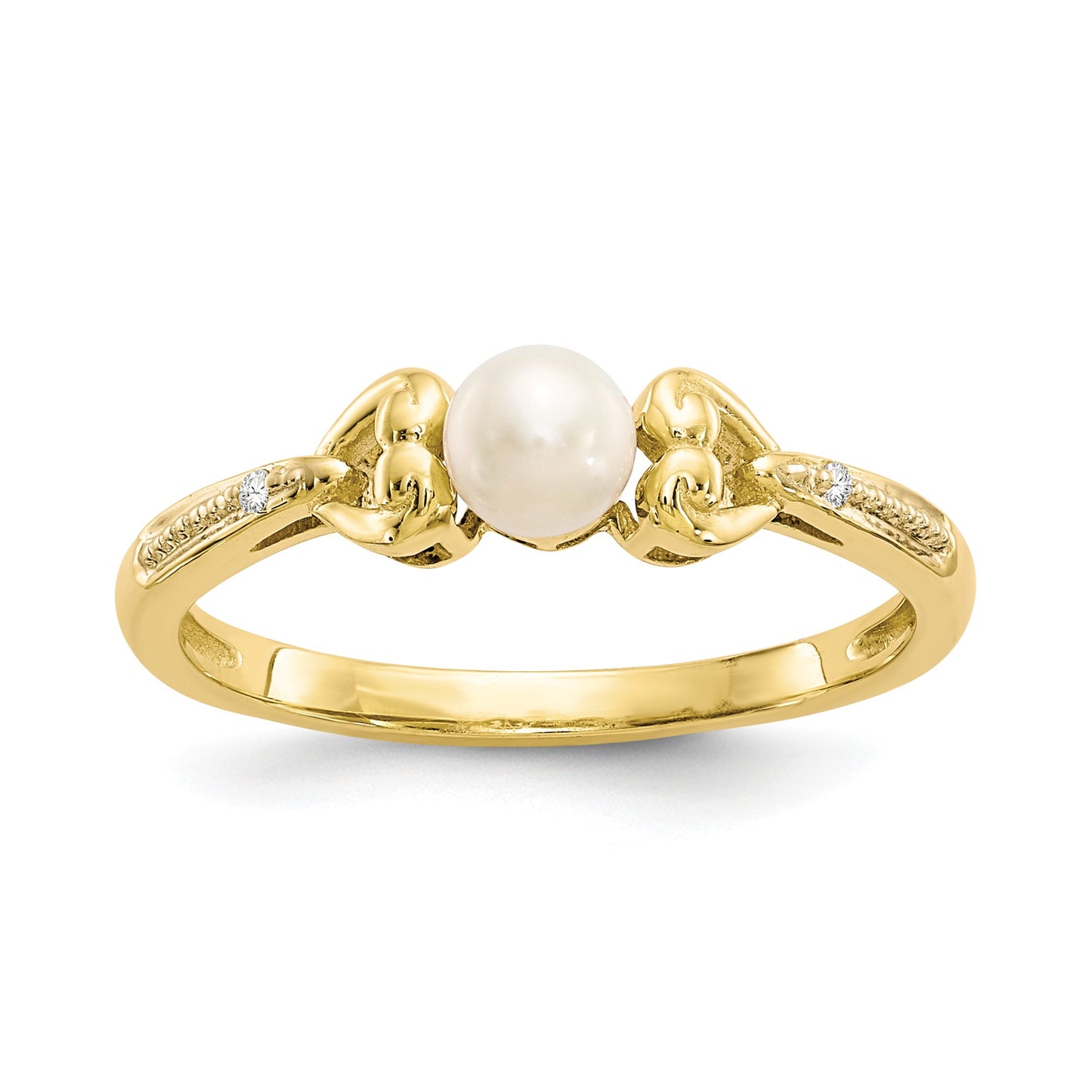 10K Yellow Gold FW Cultured Pearl Diamond Ring