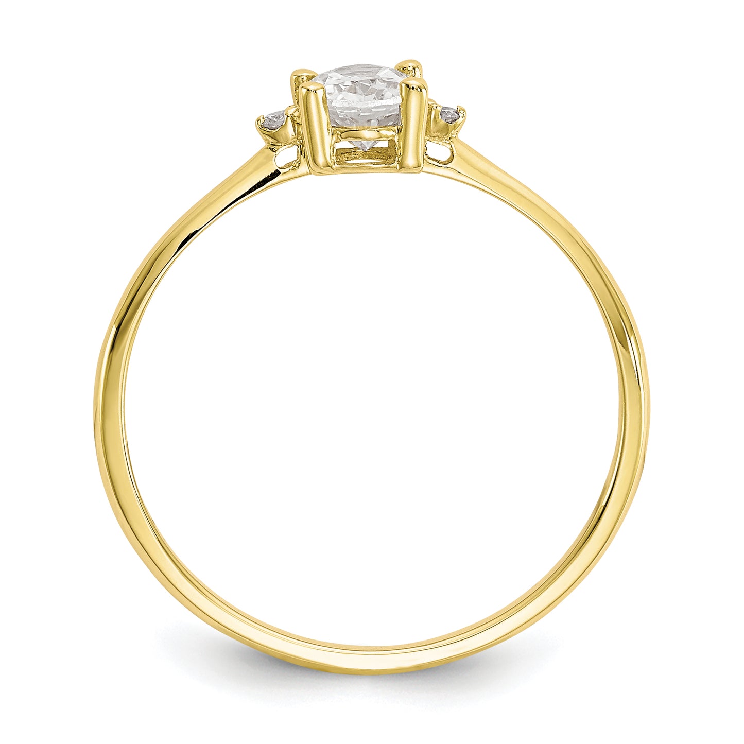 10k Yellow Gold Polished Geniune Diamond and White Topaz Birthstone Ring