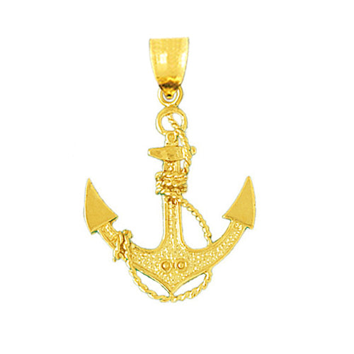 14K Gold Sailor Rope and Anchor Pendant