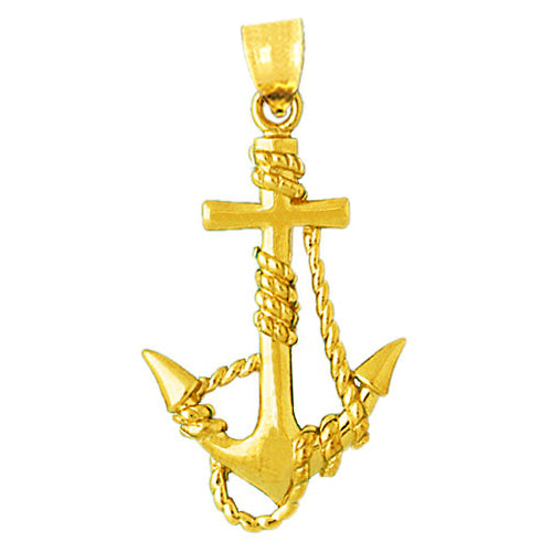 14K Gold Ship Anchor and Sailor Rope Pendant