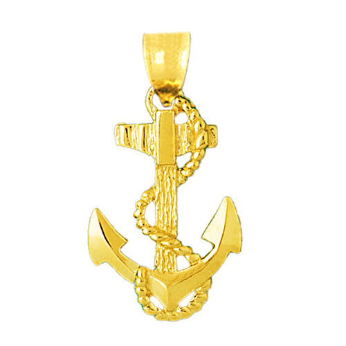 14K Gold Ship Anchor with Sailor Rope Pendant