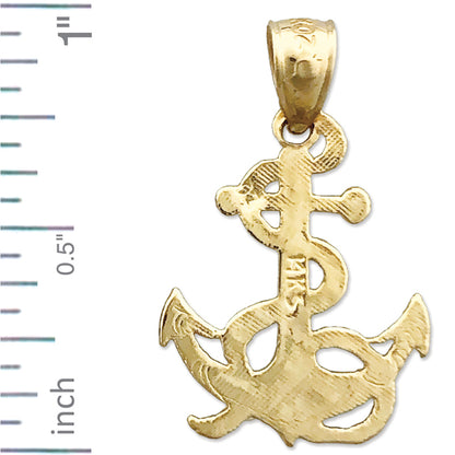 14K Gold Anchor Pendant