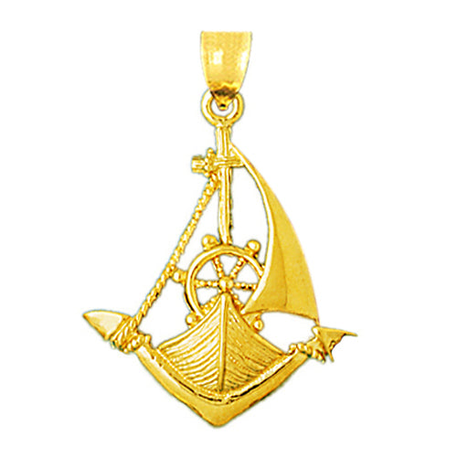 14K Gold Single Mast Sailboat Pendant