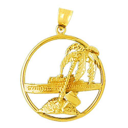 14K Gold Cruise Ship and Island with Palm Tree Pendant
