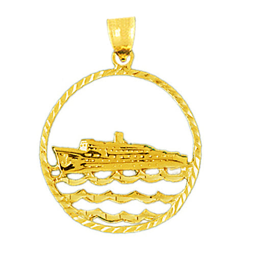 14K Gold Cruise Ship and Waves Medallion