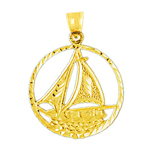 14K Gold Encircle Sailboat Pendant