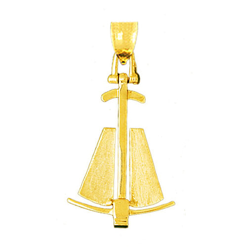 14K Gold 3D Navy Ship Anchor Pendant