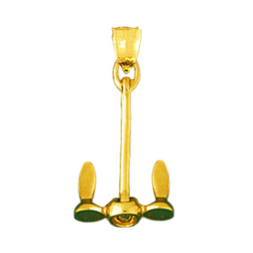 14K Gold 3-D Ship Anchor Pendant