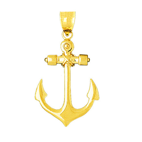 14K Gold 32MM Mariner Ship Anchor Pendant