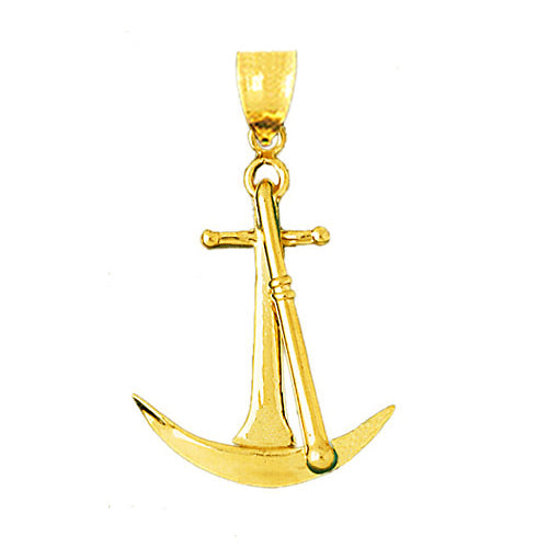 14K Gold 3D Ship Anchor Pendant