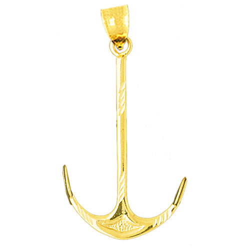 14K Gold 3D Anchor Pendant