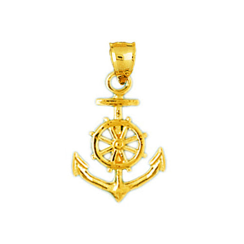 14K Gold Ship Anchor and Wheel Charm