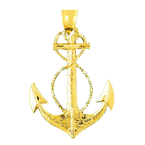 14K Gold Sailor Rope with Ship Anchor Pendant