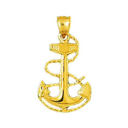 14K Gold Ship Anchor and Rope Pendant