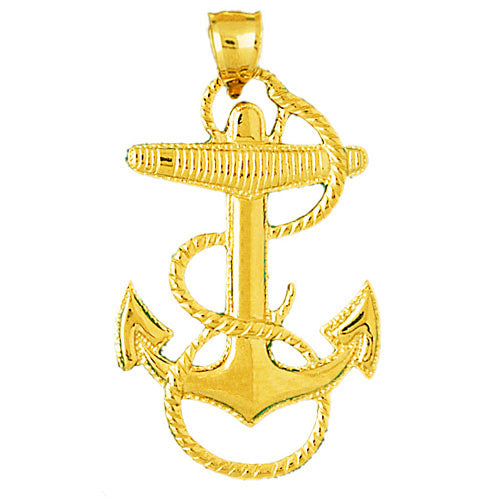 14K Gold Sailor Rope with Mariner Anchor Pendant