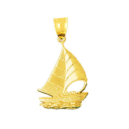 14K Gold Sailboat with Waves Pendant