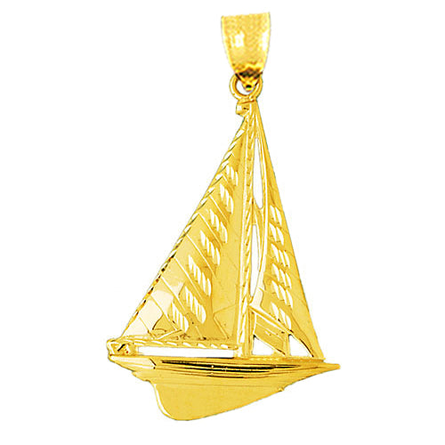 14K Gold Cutter Sailboat Pendant