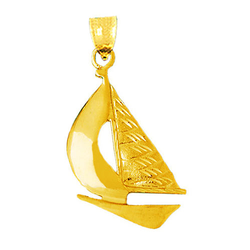 14K Gold Sailing Sailboat Pendant