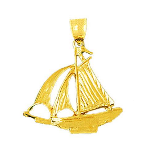 14K Gold 3D Cutter Sailboat Pendant