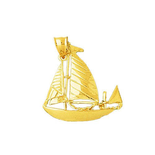 14K Gold 26MM Ketch Sailboat Pendant