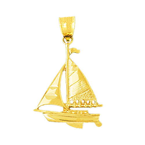 14K Gold 25MM Single Mast Sloop Sailboat Pendant